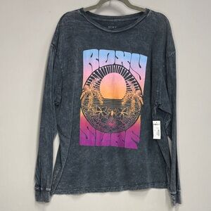 Roxy Washed Grey Long Sleeve Tee with Sunset Graphic